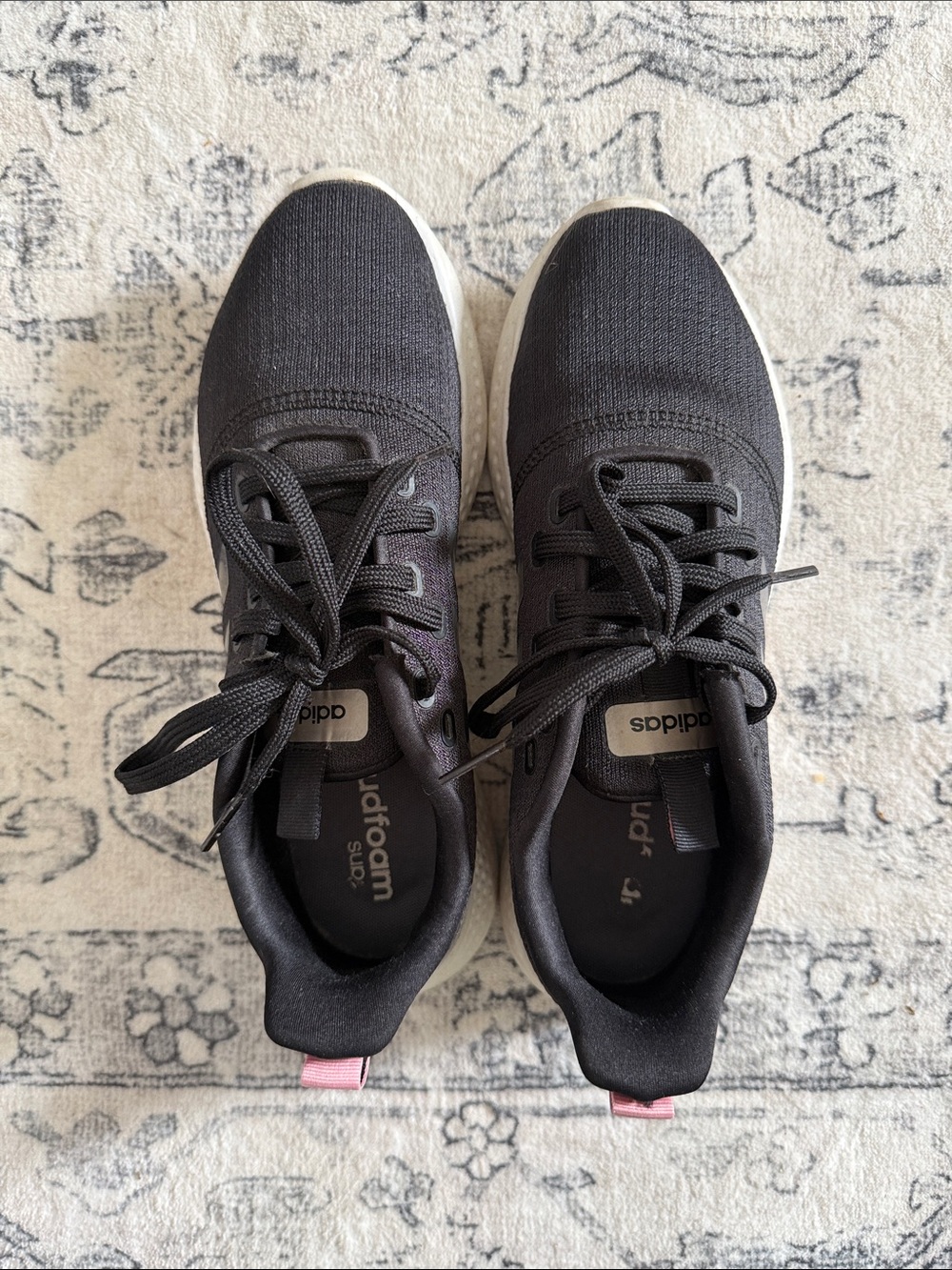 adidas Black Knit Cloudfoam Sneakers with Pink Heel Loop